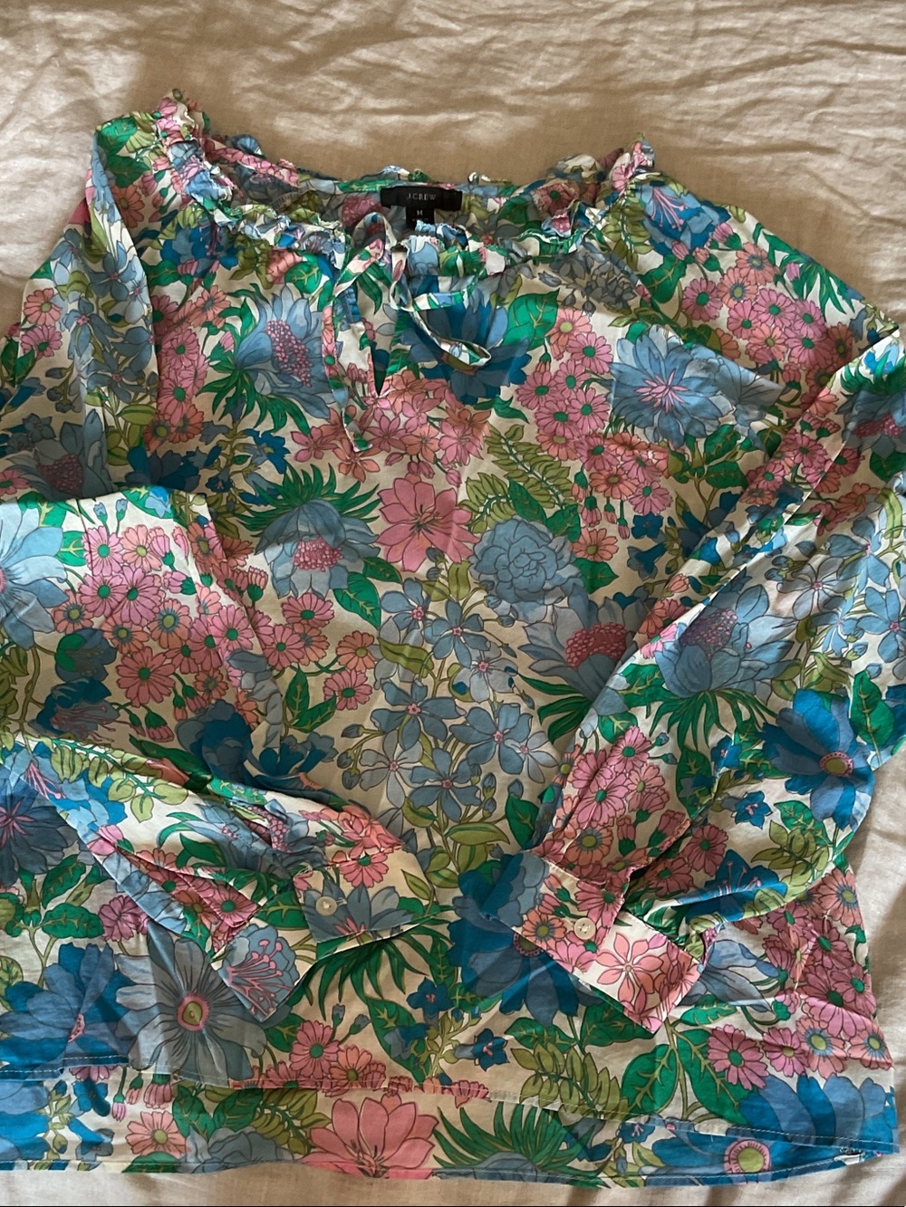 J. Crew Floral Peasant Blouse in Pink, Blue & Green